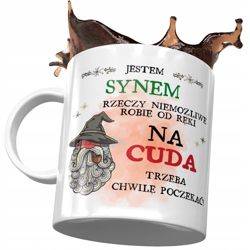 Kubek Dla Syna Synusia na Dzień Dziecka na Prezent - Rzeczy niemożliwe robię od ręki z Nadrukiem ze Zdjęciem