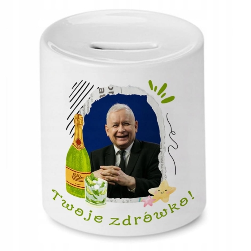 Skarbonka Jarosław Kaczyński na urodziny Prezent z Nadrukiem ze Zdjęciem