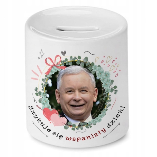 Skarbonka Jarosław Kaczyński na urodziny Prezent z Nadrukiem ze Zdjęciem