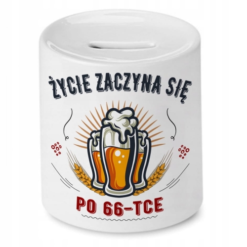 Skarbonka na Urodziny 66 66te 66-te na Prezent z Nadrukiem ze Zdjęciem