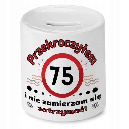 Skarbonka na Urodziny 75 75te 75-te na Prezent z Nadrukiem ze Zdjęciem