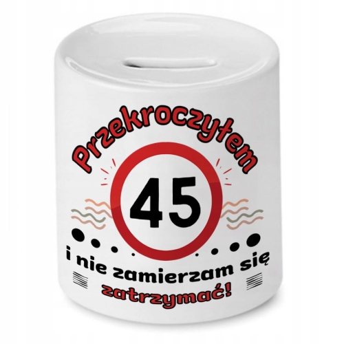 Skarbonka na Urodziny 45 45te 45-te na Prezent z Nadrukiem ze Zdjęciem