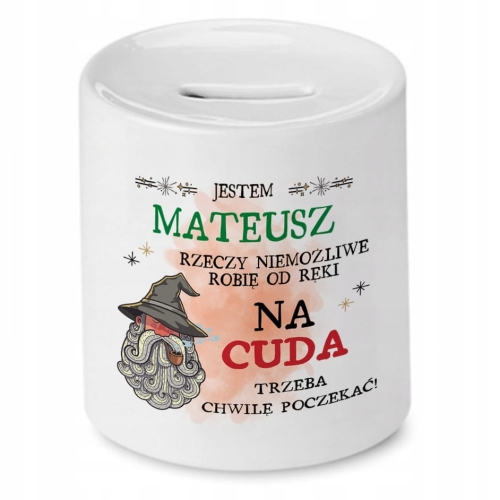 Skarbonka dla Mateusza na Urodziny Idealny Prezent z Nadrukiem ze Zdjęciem