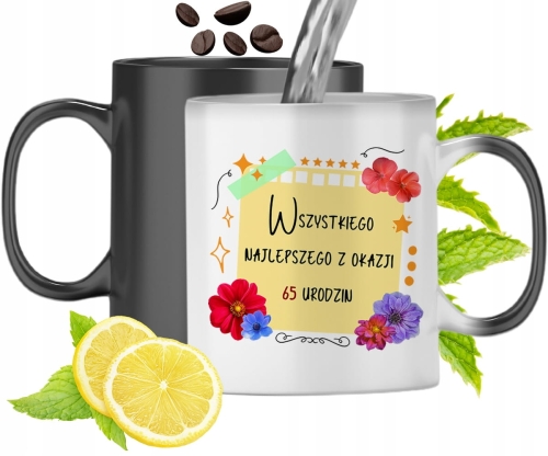 Kubek Magiczny Na Urodziny 65Te Zmieniający Kolor Z Nadrukiem Ze Zdjęciem