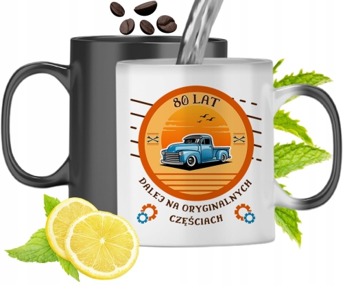 Kubek Magiczny Na Urodziny 80Te Zmieniający Kolor Z Nadrukiem Ze Zdjęciem