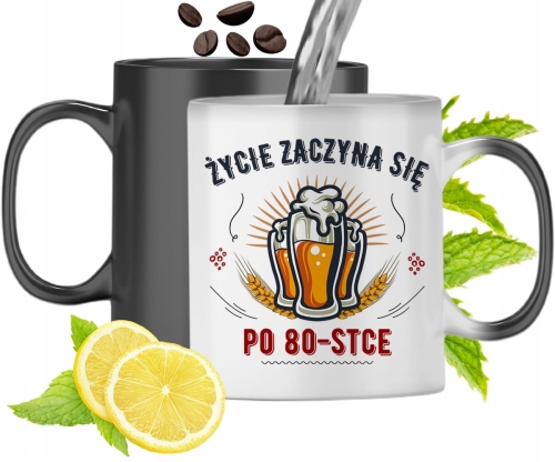 Kubek Magiczny Na Urodziny 80Te Zmieniający Kolor Z Nadrukiem Ze Zdjęciem