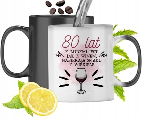 Kubek Magiczny Na Urodziny 80Te Zmieniający Kolor Z Nadrukiem Ze Zdjęciem