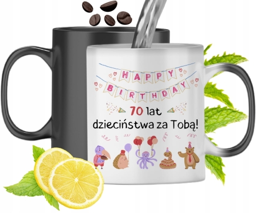 Kubek Magiczny Na Urodziny 70Te Zmieniający Kolor Z Nadrukiem Ze Zdjęciem