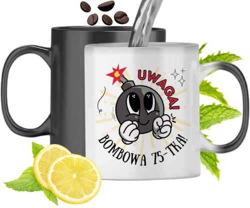 Kubek Magiczny Na Urodziny 75Te Zmieniający Kolor Z Nadrukiem Ze Zdjęciem