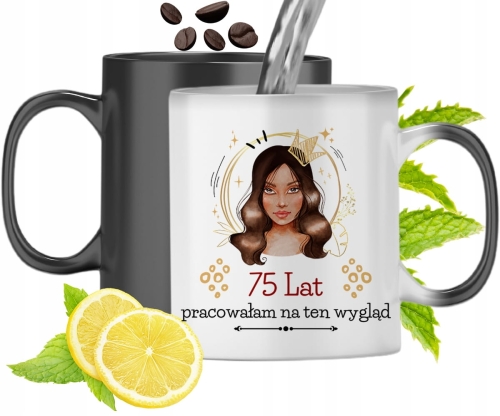 Kubek Magiczny Na Urodziny 75Te Zmieniający Kolor Z Nadrukiem Ze Zdjęciem