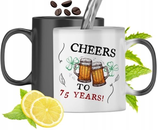 Kubek Magiczny Na Urodziny 75Te Zmieniający Kolor Z Nadrukiem Ze Zdjęciem