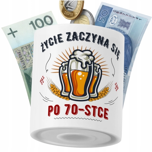 Skarbonka Urodziny70 na Prezent z Nadrukiem ze Zdjęciem PoliDraw