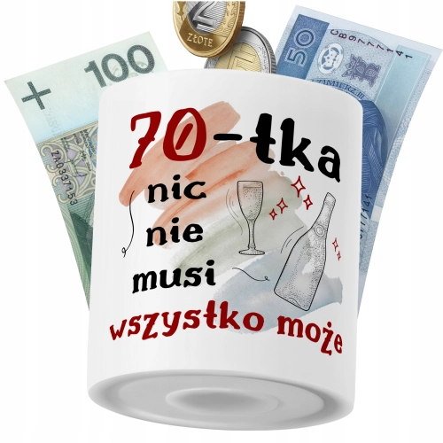 Skarbonka Urodziny70 na Prezent z Nadrukiem ze Zdjęciem PoliDraw