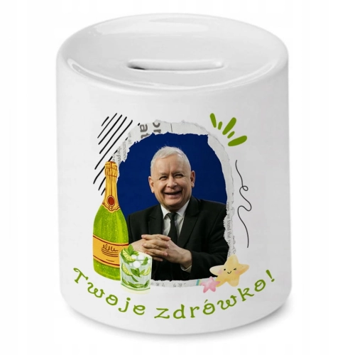 Skarbonka Jarosław Kaczyński na urodziny Prezent z Nadrukiem ze Zdjęciem