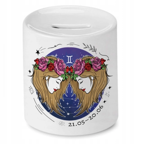 Skarbonka Bliźnięta Znaki Zodiaku Horoskop Prezent z Nadrukiem ze Zdjęciem