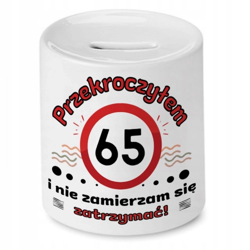 Skarbonka na Urodziny 65 65te 65-te na Prezent z Nadrukiem ze Zdjęciem