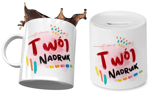 Spersonalizowany zestaw kubek + skarbonka z Twoim własnym nadrukiem, zdjęciem, logo!  