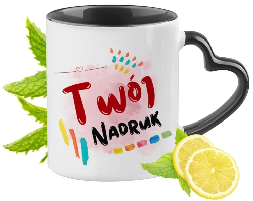 Spersonalizowany czarny kubek z uszkiem w kształcie serca  z Twoim własnym nadrukiem, zdjęciem, logo!
