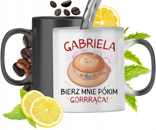 Kubek Magiczny Dla Gabrieli Czarny Matowy z Nadrukiem ze Zdjęciem 330ml