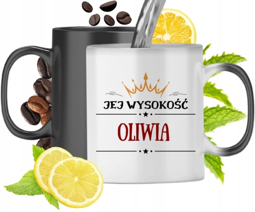 Kubek Magiczny Dla Oliwii Czarny Matowy z Nadrukiem ze Zdjęciem 330ml