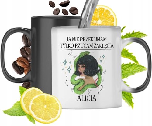Kubek Magiczny Dla Alicji Czarny Matowy z Nadrukiem ze Zdjęciem 330ml