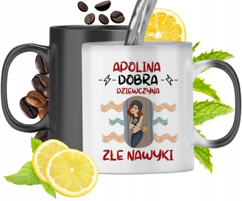 Kubek Magiczny Dla Apoliny Czarny Matowy z Nadrukiem ze Zdjęciem 330ml