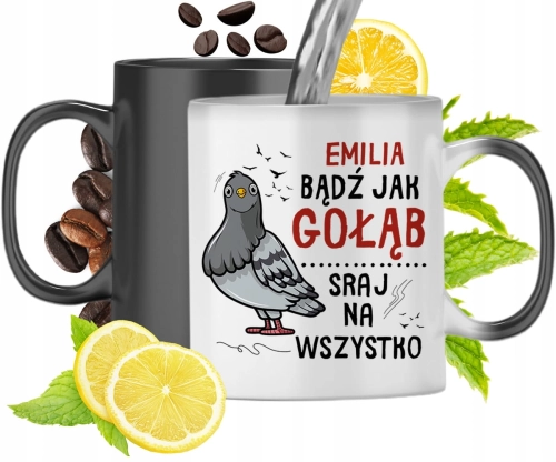 Kubek Magiczny Dla Emilii Czarny Matowy z Nadrukiem ze Zdjęciem 330ml