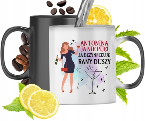Kubek Magiczny Dla Antoniny Czarny Matowy z Nadrukiem ze Zdjęciem 330ml