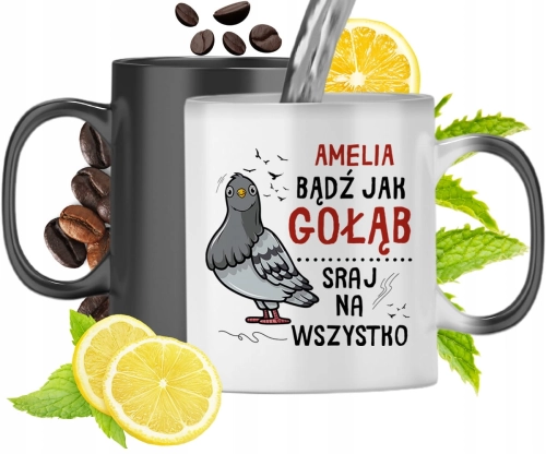 Kubek Magiczny Dla Amelii Czarny Matowy z Nadrukiem ze Zdjęciem 330ml