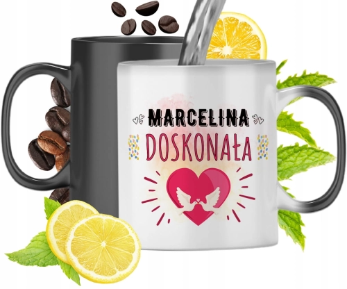 Kubek Magiczny Dla Marceliny Czarny Matowy z Nadrukiem ze Zdjęciem 330ml