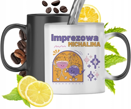 Kubek Magiczny Dla Michaliny Czarny Matowy z Nadrukiem ze Zdjęciem 330ml