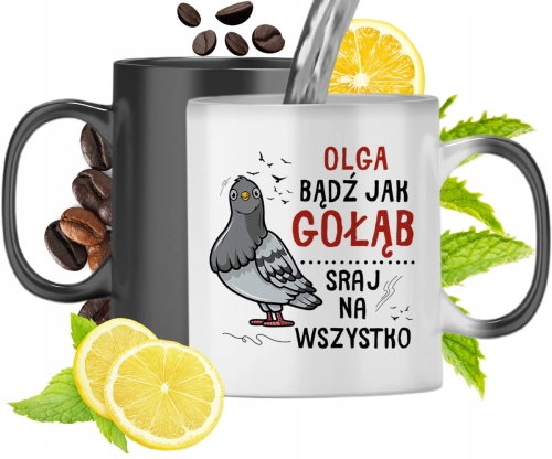 Kubek Magiczny Dla Olgi Czarny Matowy z Nadrukiem ze Zdjęciem 330ml