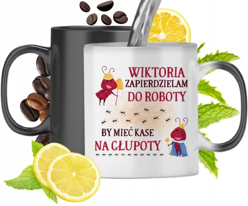 Kubek Magiczny Dla Wiktorii Czarny Matowy z Nadrukiem ze Zdjęciem 330ml
