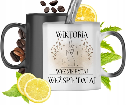 Kubek Magiczny Dla Wiktorii Czarny Matowy z Nadrukiem ze Zdjęciem 330ml