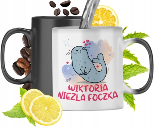 Kubek Magiczny Dla Wiktorii Czarny Matowy z Nadrukiem ze Zdjęciem 330ml