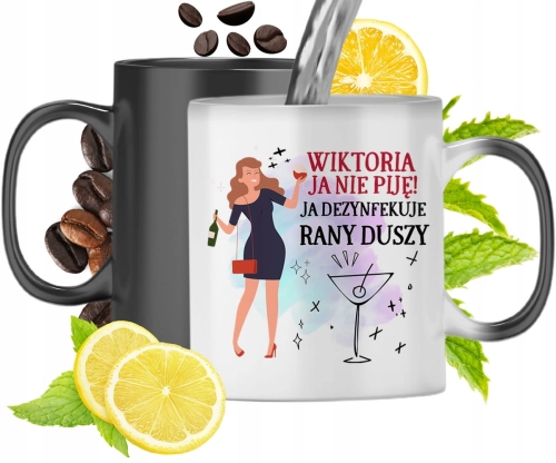 Kubek Magiczny Dla Wiktorii Czarny Matowy z Nadrukiem ze Zdjęciem 330ml