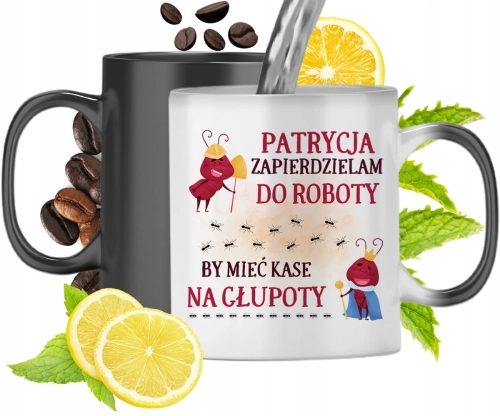 Kubek Magiczny Dla Patrycji Czarny Matowy z Nadrukiem ze Zdjęciem 330ml