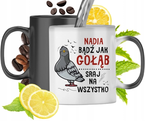 Kubek Magiczny Dla Nadii Czarny Matowy z Nadrukiem ze Zdjęciem 330ml
