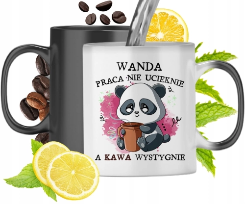 Kubek Magiczny Dla Wandy Czarny Matowy z Nadrukiem ze Zdjęciem 330ml