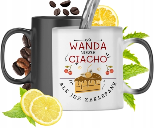 Kubek Magiczny Dla Wandy Czarny Matowy z Nadrukiem ze Zdjęciem 330ml
