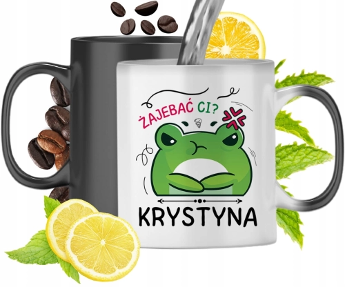 Kubek Magiczny Dla Krystyny Czarny Matowy z Nadrukiem ze Zdjęciem 330ml