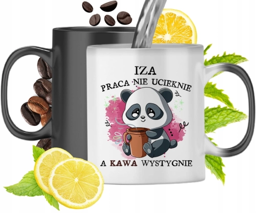 Kubek Magiczny Dla Iza Czarny Matowy z Nadrukiem ze Zdjęciem 330ml