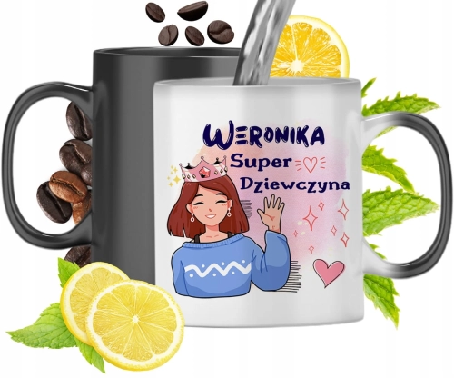 Kubek Magiczny Dla Weroniki Czarny Matowy z Nadrukiem ze Zdjęciem 330ml