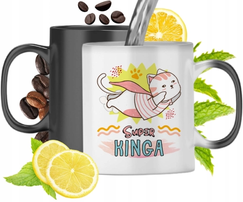 Kubek Magiczny Dla Kingi Czarny Matowy z Nadrukiem ze Zdjęciem 330ml