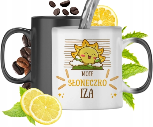 Kubek Magiczny Dla Izy Czarny Matowy z Nadrukiem ze Zdjęciem 330ml