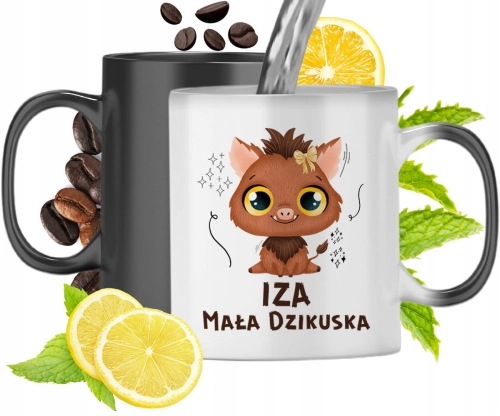 Kubek Magiczny Dla Izy Czarny Matowy z Nadrukiem ze Zdjęciem 330ml