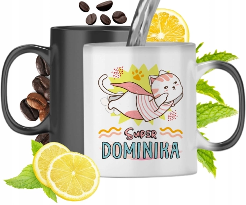 Kubek Magiczny Dla Dominiki Czarny Matowy z Nadrukiem ze Zdjęciem 330ml
