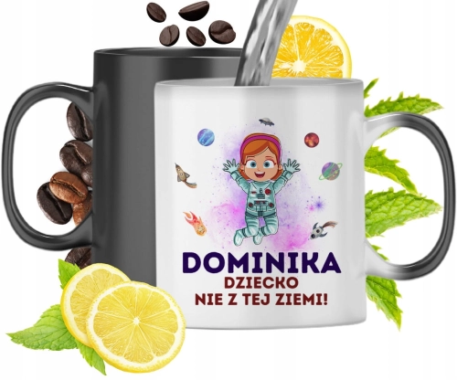 Kubek Magiczny Dla Dominiki Czarny Matowy z Nadrukiem ze Zdjęciem 330ml