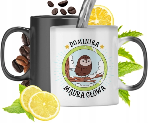 Kubek Magiczny Dla Dominiki Czarny Matowy z Nadrukiem ze Zdjęciem 330ml
