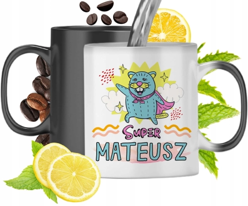 Kubek Magiczny Dla Mateusza Czarny Matowy z Nadrukiem ze Zdjęciem 330ml